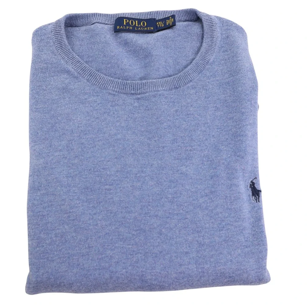 Polo Ralph Lauren Mens XXL Blue Cotton Cashmere Crewneck Pony Logo Sweater